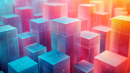 A surreal composition of vibrant colorful cubes arranged in a futuristic gradient setting. Perfect for abstract and modern themes.の素材