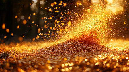 A mesmerizing scene of golden grains glowing under warm light, creating an artistic and tranquil composition. Perfect for food and nature themes.の素材