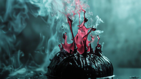 An abstract image showing a dramatic splash of black ink diffusing in water, frozen in time with high-speed photography.の素材