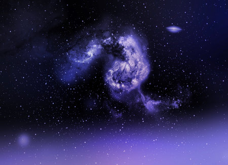 A space of the galaxy ,atmosphere with stars at dark backgroundの写真素材