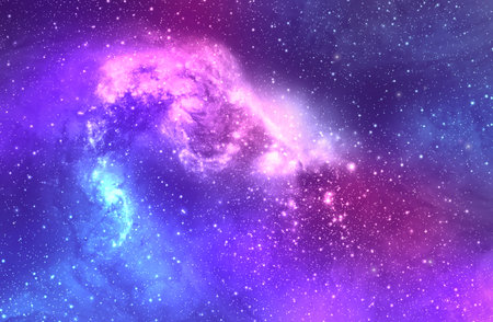 Pink blue galaxy space atmosphere with stars on dark backgroundの写真素材