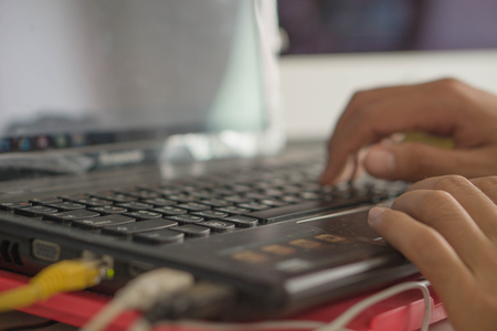 Work with a notebook computerの写真素材