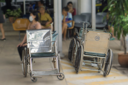 Wheelchair Wait patient in front of the hospital.の写真素材