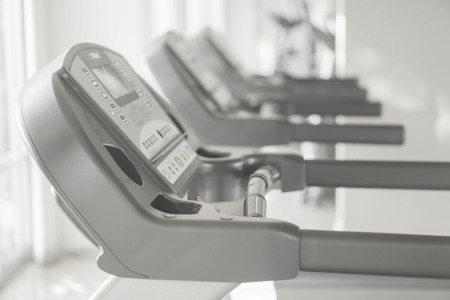running machine in gym with displayの写真素材