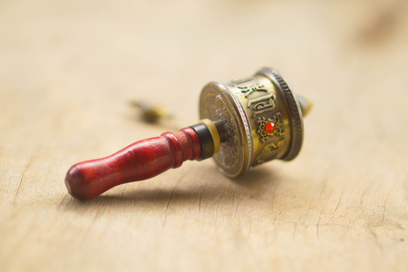 Prayer wheel in a Buddhist Temple of Bhutanの写真素材