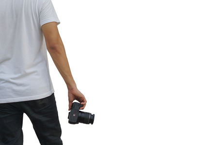 Male photographer with white background imaging device.の写真素材