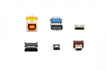 A Selection of communication port connectors isolaten on whiteの写真素材