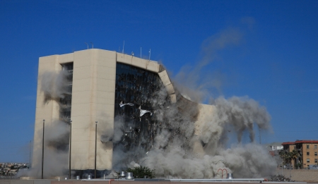 EL PASO, TEXAS  APRIL 14:  City Hall was imploded on Sunday morning before a large crowd, making way for the new AAA baseball stadium on April 14, 2013 in El Paso, Texas.のeditorial素材