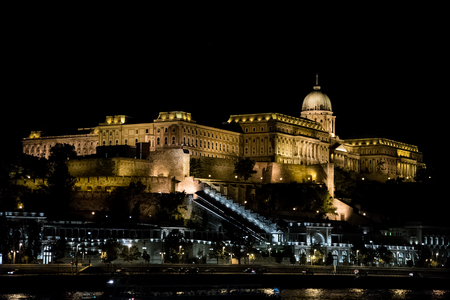 Buda Castle illuminated at night, Budapest, Hungaryのeditorial素材