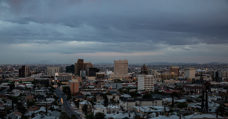 View of downtown El Paso, Texas at sundownのeditorial素材