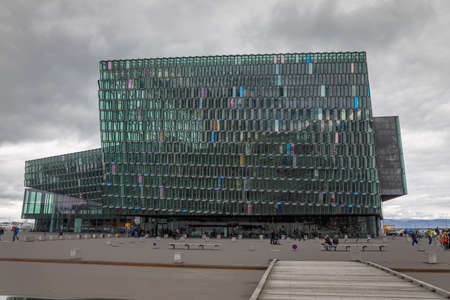 REYKJAVIK, ICELAND â JUNE 27.  Harpa Concert Hall and Conference Center located in the Old Harbor in Reykjavik, Iceland â 27 June 2018のeditorial素材