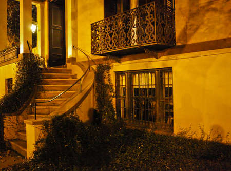 Savannah,GA architectural detail,exterior at night.のeditorial素材