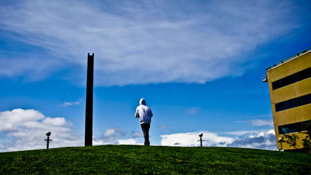 Totem Pole, a man and a park.のeditorial素材