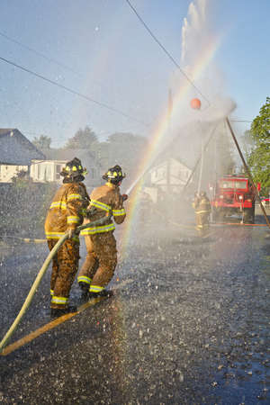 Firefighters Training, Playing Waterball.のeditorial素材