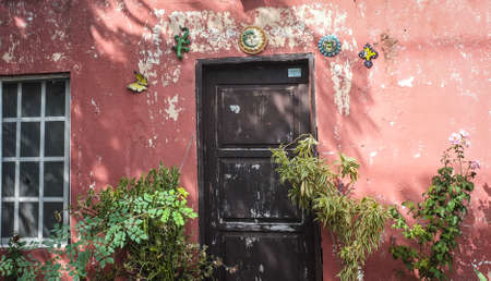 architectural detail door and pink wallの写真素材