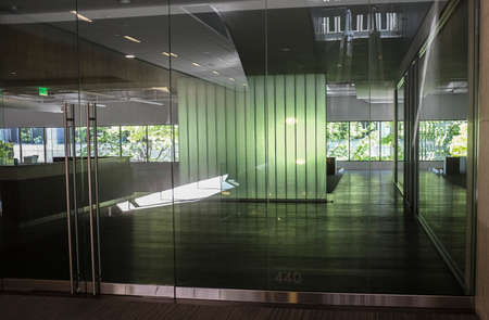 A green floating office screen.の写真素材