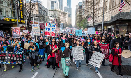 Womxn's March Seattle, January 21, 2017, Seattle, Washington.のeditorial素材