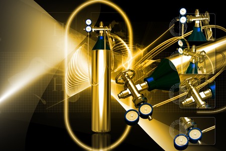 3d generated illustration of Aluminium oxygen tank with regulatorの写真素材