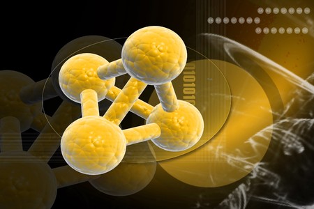 Digital illustration of MOLECULAR MODEL in 3d on digital backgroundの写真素材