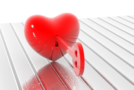 Key from heart. Isolated 3D image on whiteの写真素材