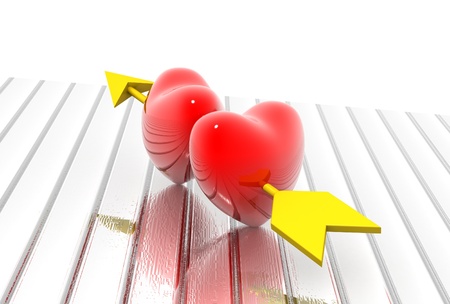 Two hearts pierced 3D imageの写真素材