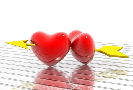 Two hearts pierced 3D imageの写真素材