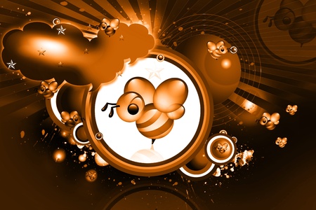 Vector illustration of honeybees with digital backgroundの写真素材