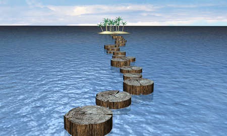 Wooden jetty to the isolated islandの写真素材