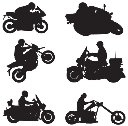 Isolated vector shapes of Various Motorcycle Driversのイラスト素材