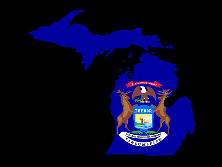 Michigan Flag as the territory Map on the Black Backgroundの写真素材