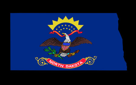 North Dakota Flag as the territory Map on the Black Backgroundの写真素材