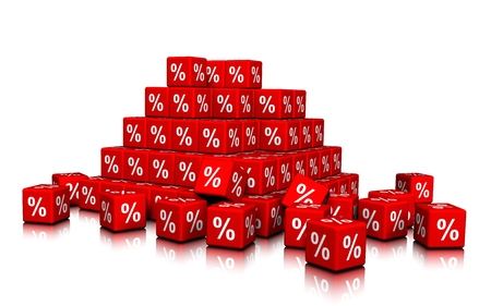 A Bunch of Red Cubes with Percent symbolsの写真素材
