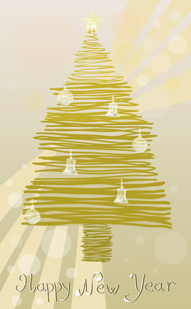 Happy New Year with golden treeのイラスト素材