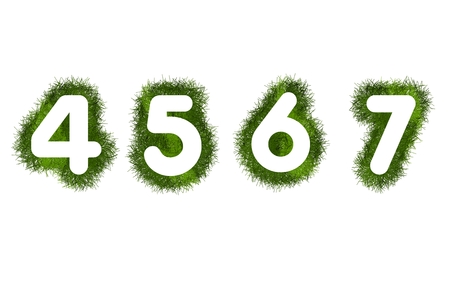 Four, five, six and seven, numbers with grass arroundの写真素材