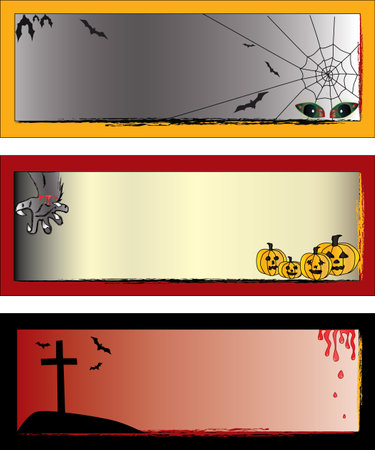 Horizontal vector illustrated banners Halloween theme with blank space for textのイラスト素材