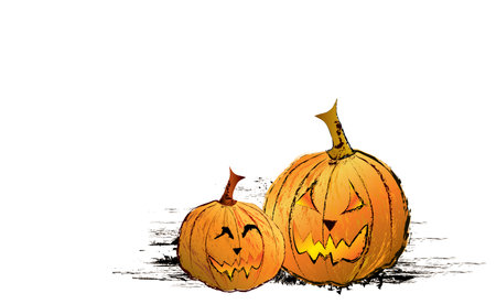 Two Halloween cartoon style drawing pumpkins isolated on a white backgroundのイラスト素材