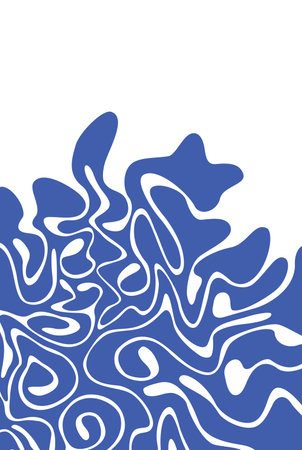 Vertical page cover illustration with curved elegant vector drawing shapes blue color on a white backgroundのイラスト素材