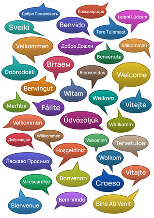 A4 page format vector illustration with the word Welcome in European languages isolated in a white backgroundのイラスト素材