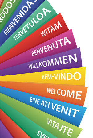 Vector illustration in A4 page format with word Welcome translated useful for presentations, banners, printing materialsのイラスト素材