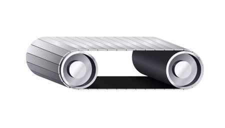 3D vector illustration of two transport steel wheels and belt conveyor, useful for logos, presentations, templates and infographicsのイラスト素材