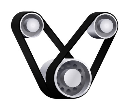 Metal wheels set with belt isolated on a white background. Three dimensional vector illustration concept of three set steel wheels and belts transmissionのイラスト素材