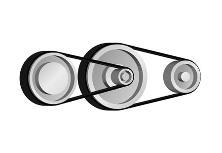 Three Rollers with belt transmission set isolated on a white background. 3D vector illustration machine rollers and belt set metalic gradient gray colorのイラスト素材