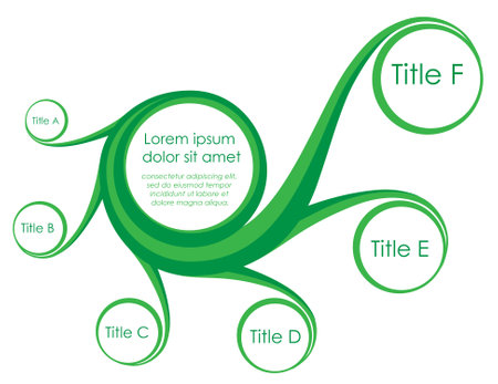 Natural green theme infographic template. A plant shape natural theme infographic with one main and six text fieldsのイラスト素材