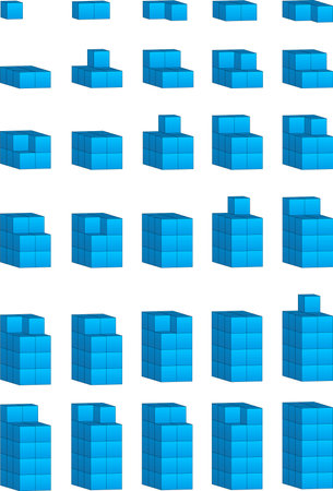 3D vector illustration with 30 sets of cubes packed in a range from 1 to 30.のイラスト素材