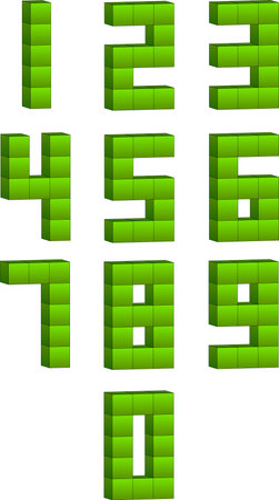 Vector shaped three dimensional cubes in a formation of digit numbers from zero to nineのイラスト素材