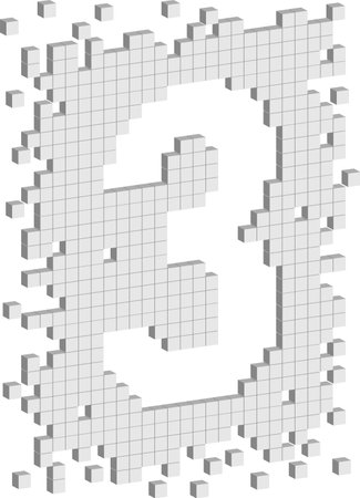 Vector illustration in isometric projection, number three with small white scattered cubesのイラスト素材