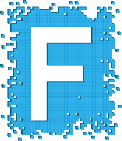 Vector drawn letter F surrounded by numerous small blue color cubesのイラスト素材