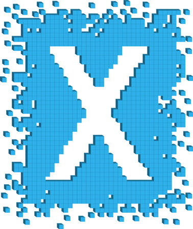 Illustrated letter X surrounded by numerous small blue color cubesのイラスト素材