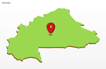 3d vector illustration graphic green color geographical map of Burkina Faso with point on Capitolのイラスト素材