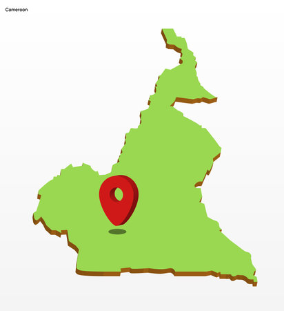 3d vector illustration graphic green color geographical map of Cameroon with point on Capitolのイラスト素材